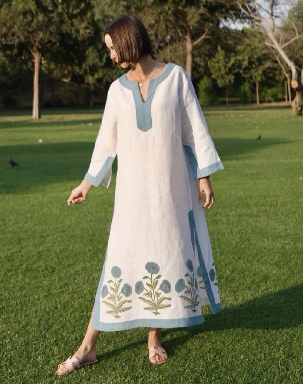Maison Marigold Hampton Kaftan Size M/L M L Blue Floral Linen